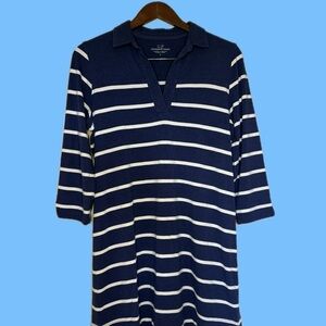 LG Vineyard Vines Margo Navy and White Striped Casual Shirtdress